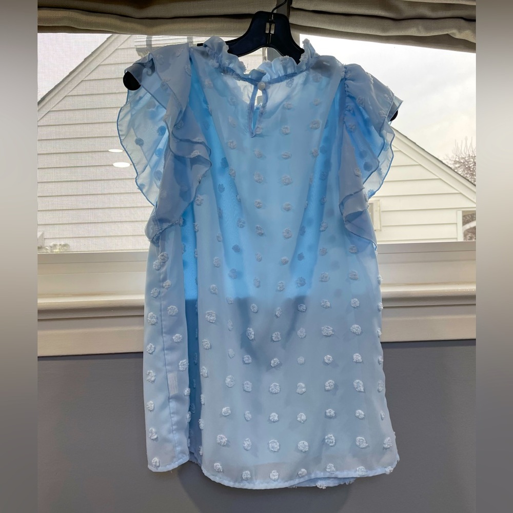 Baby blue polka dot top